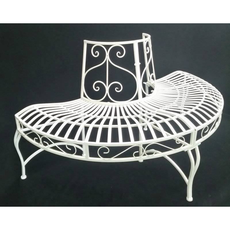 Powder-Coated Aluminum Semi-Circle Outdoor Tree Bench - 27.95 D x 55 W x 31.89 H (inches) - White