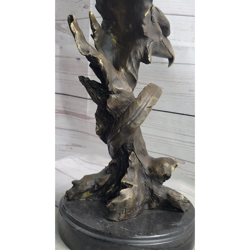 Bald Eagle Head Bust On Tree Bronze Sculpture Statue Figure Decor Signed Original On Marble Base