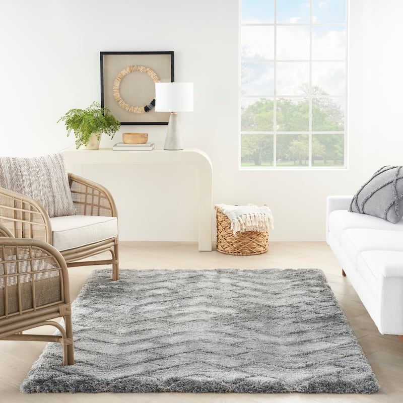 Nourison Luxurious Shag Ultra Plush Modern Chevron Area Rug