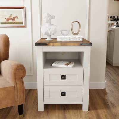Farmhouse Nightstand with Charging Station, End Table, Side Table