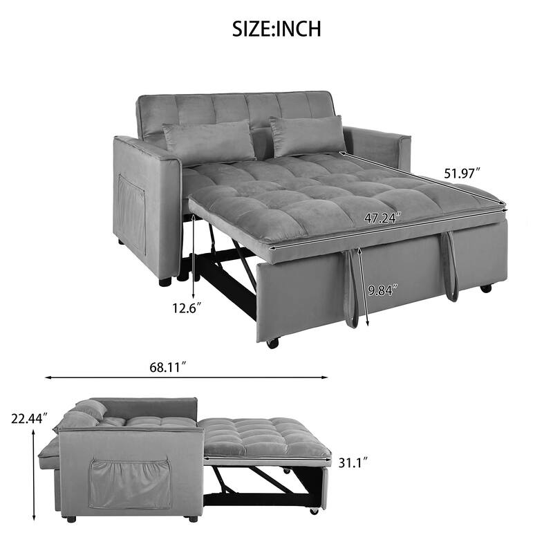 3-in-1 Convertible Pull Out Sofa Bed with Reclining Backrest & Pillows