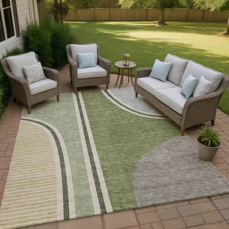 Machine Washable Indoor/ Outdoor Contemporary Keely Chantille Rug - Olive - 9' x 12'
