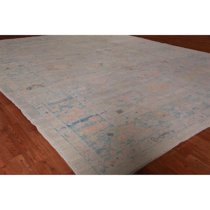 Hand Knotted Oriental 100% Wool Carpet Transitional All-Over Greys & Charcoal Oushak Area Rug - 9' 11'' X 8' 0''