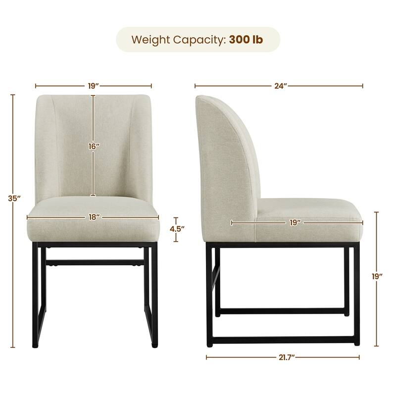 Yaheetech 2pcs Modern Upholstered Dining Chairs With Metal legs, Beige - N/A