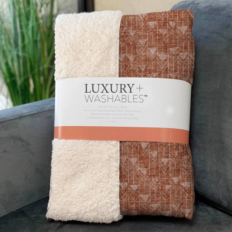 Premium Machine Washable Modern Boho Sherpa Throw Blanket