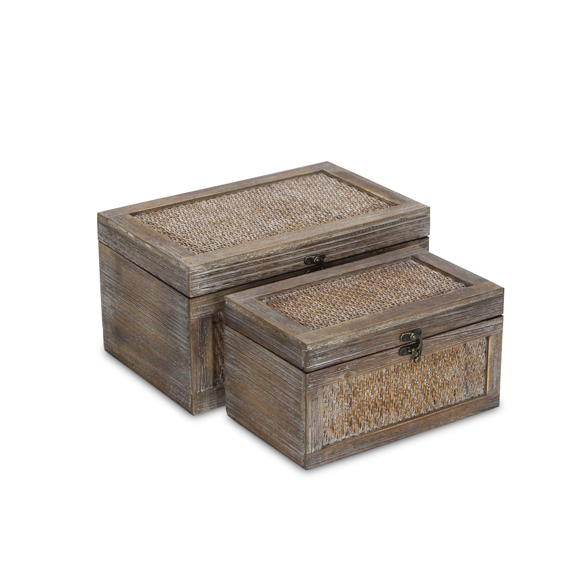 Shop Set Of 2 Brown Storage Boxes With Top And Front Wicker Weave Panels 11 75 Overstock 31713930