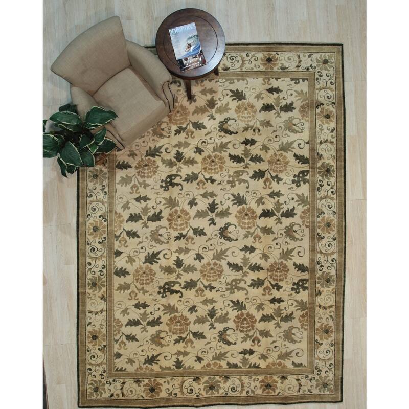 Ivory Handmade Wool Transitional Ningxia Rug, 9' x 12', Soft Wool, Hand Knotted, Elegant Subtle Design Rug - N/A