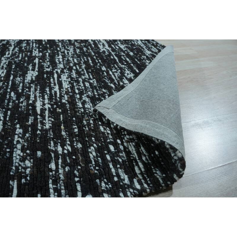 Home Décor Black Hand-Knotted Wool Natural Modern Flat Rug by EORC | Luxurious and Elegant Area Rug