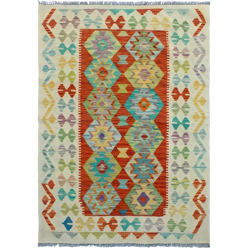 Flatweave Lufti Red/Beige Rug - 3'3" x 4'11"
