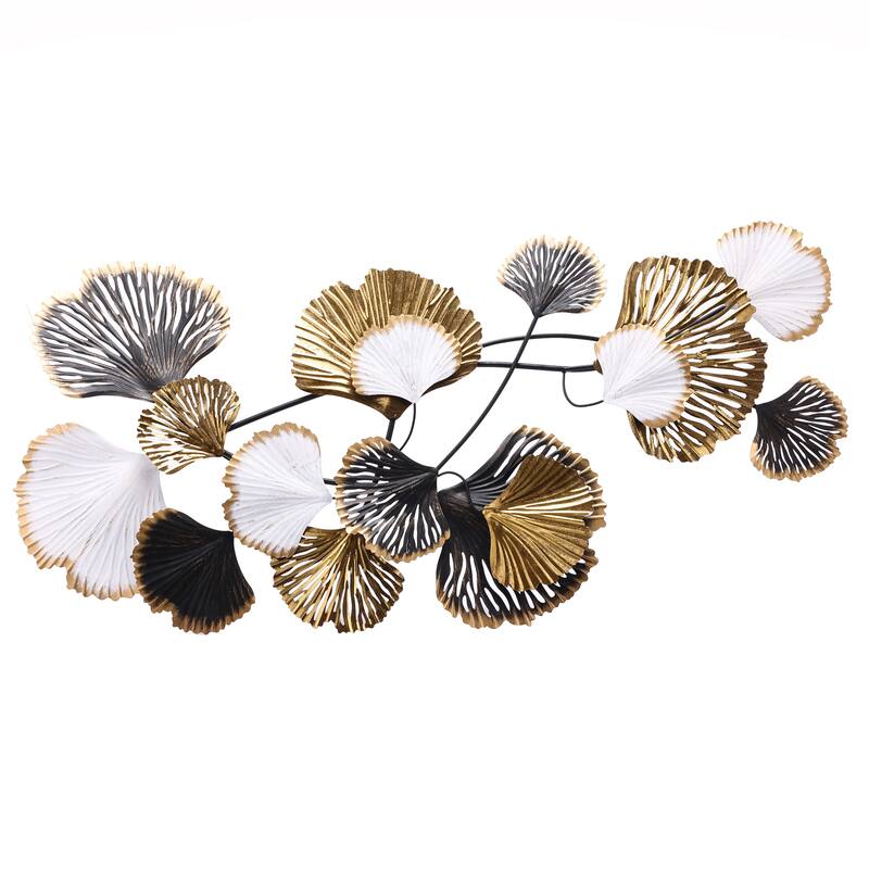 Black Gold and White Metal Ginkgo Leaves Modern Wall Decor