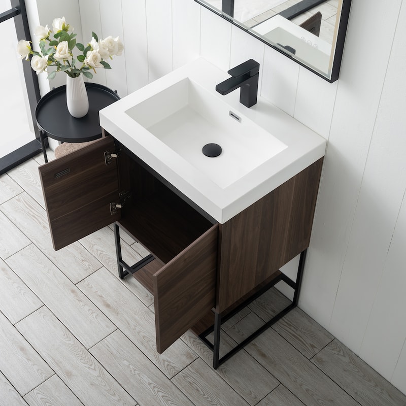 Freestanding Bathroom Vanity Set with Open Shelf & Acrylic Sink