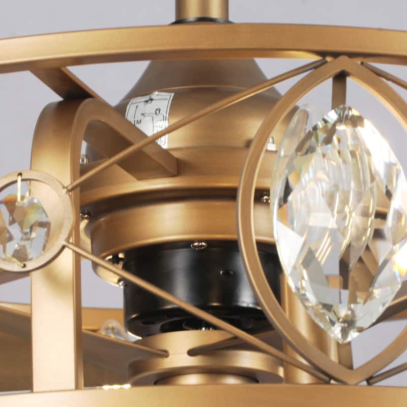 22" Modern Crystal Caged Ceiling Fan Chandelier with Remote