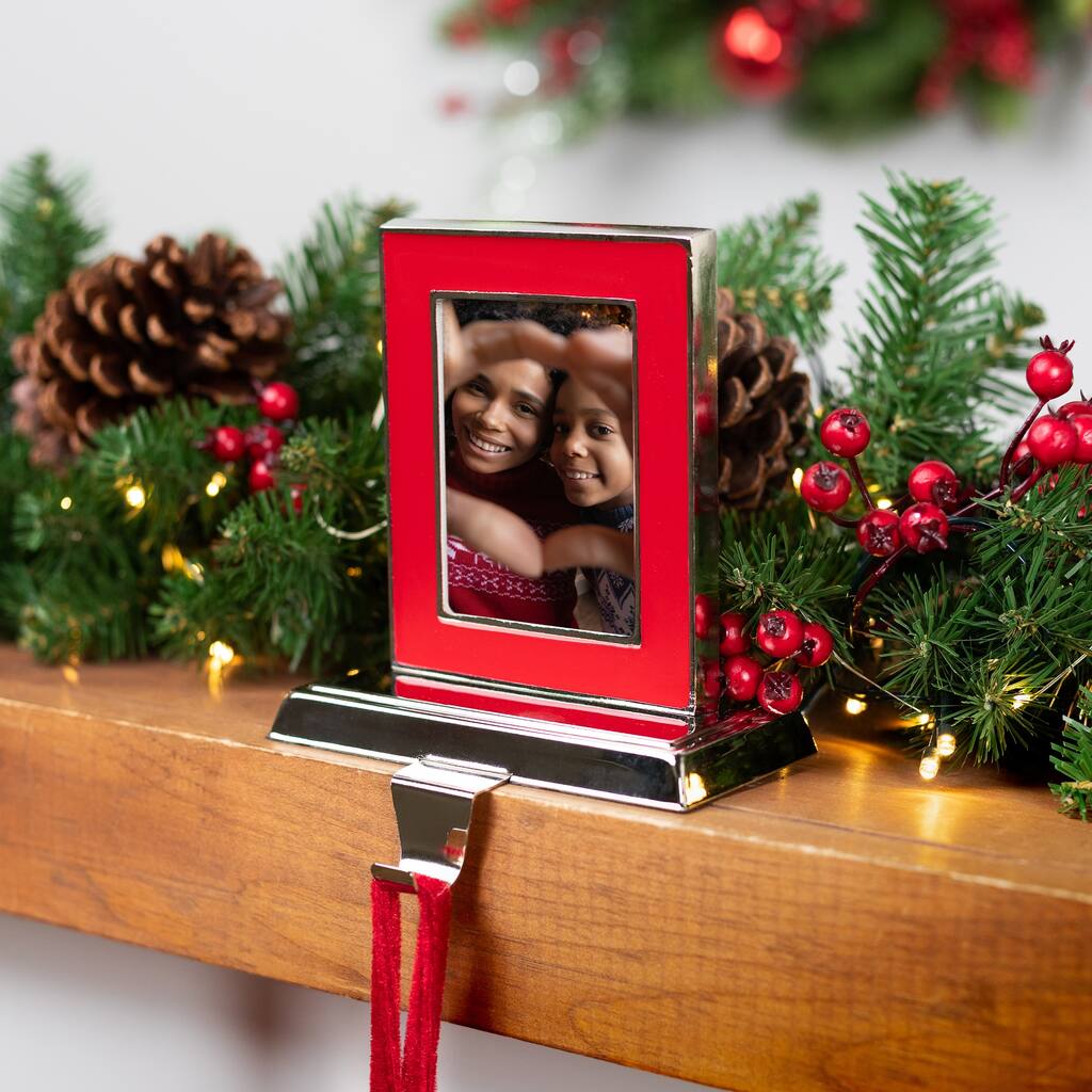 Photo Frame Christmas Stocking Holder - 5.25" - Silver and Red
