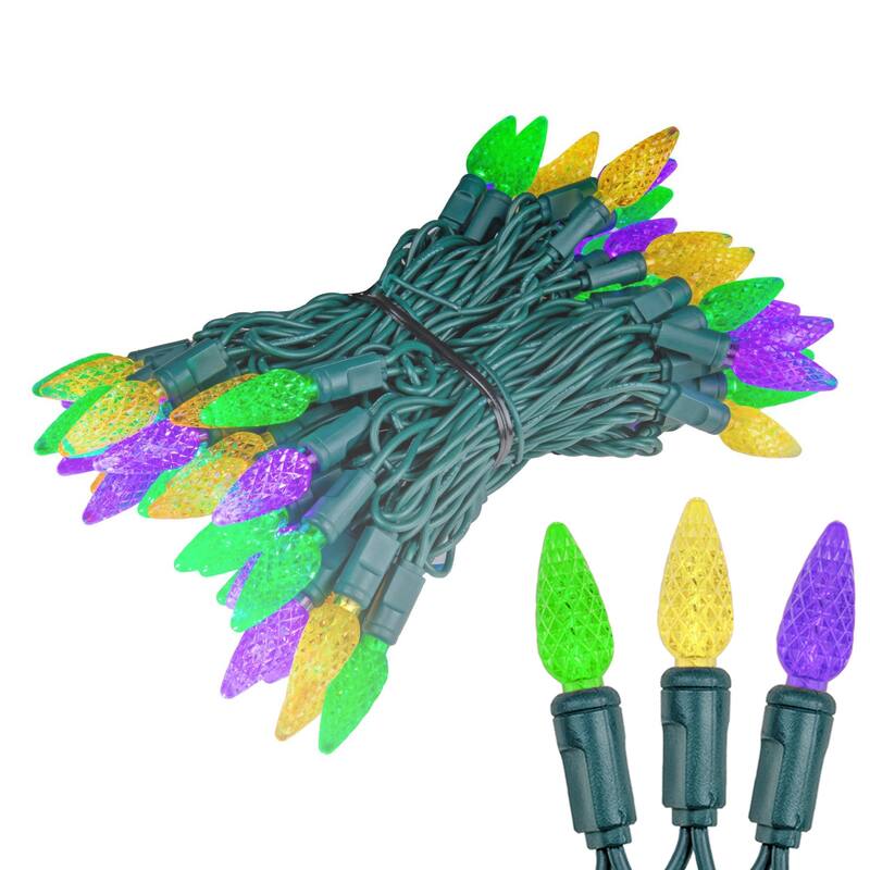 70 Light C6 LED Christmas Mini Light Set, Green Wire, 24 Feet