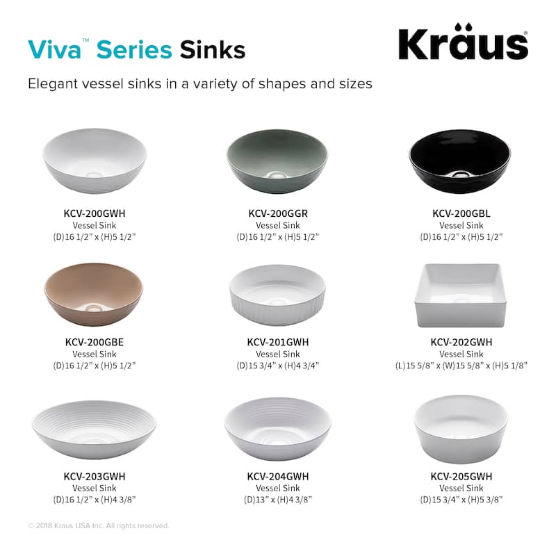 KRAUS Viva 16 1/2 inch Round Porcelain Ceramic Vessel Bathroom Sink