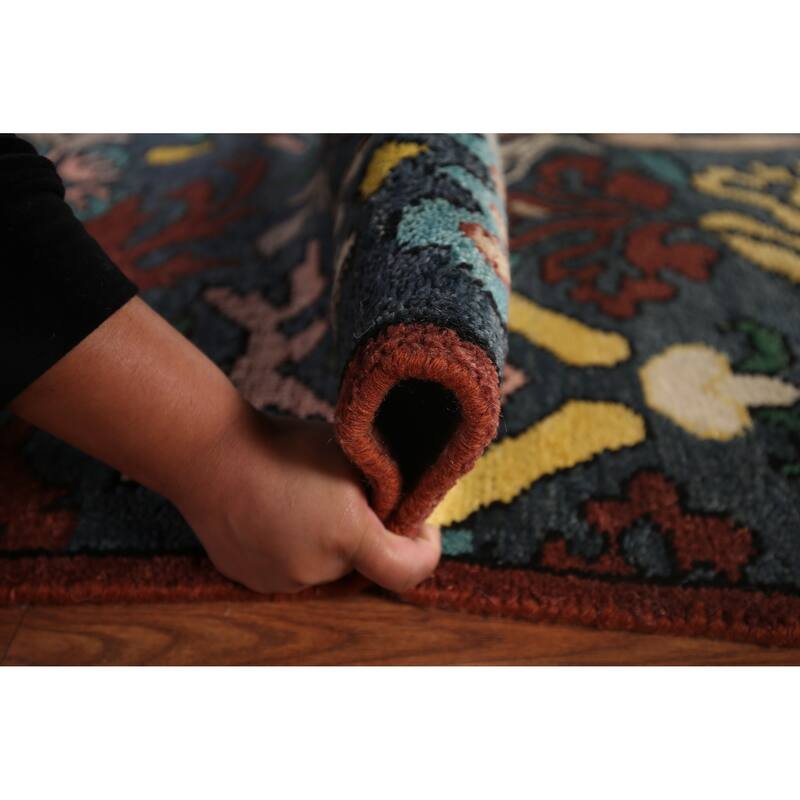 Animals Design Blue Ziegler Large Area Rug Hand-Knotted Wool Carpet - 10'2"x 19'5"