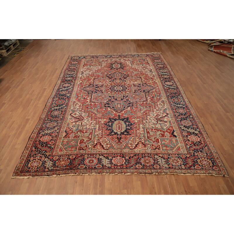 Hand Knotted Oriental 100% Wool Carpet Traditional Medallion Oranges & Rust Heriz (serapi) Area Rug - 12' 11'' X 8' 11''