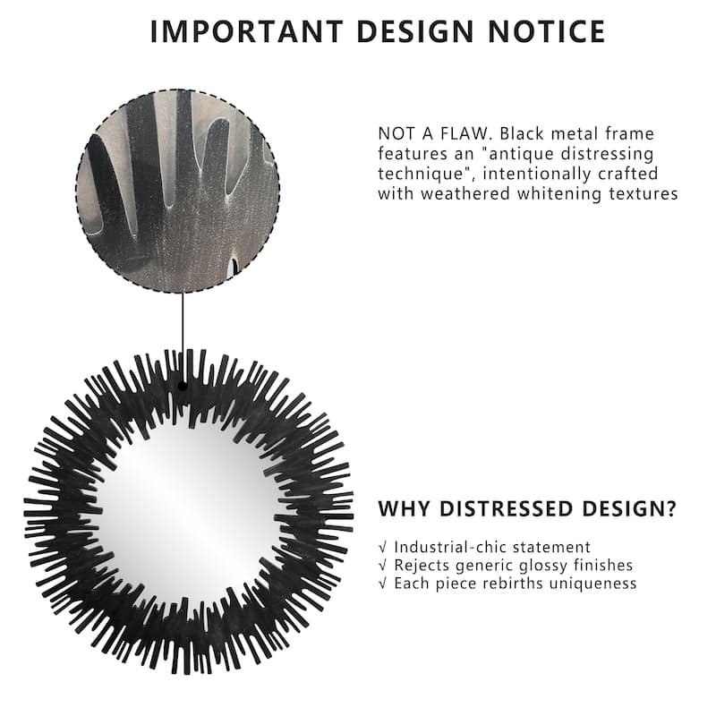 Sunburst Black Accent Wall Mirror - 33.5"×33.5"