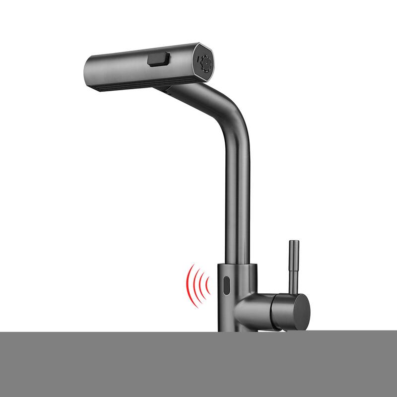Single Handle 14.5 in. Pull Out Sprayer Touchless Kitchen Faucet with 360° Swivel Spout 1-Hole Basin Sink Tap