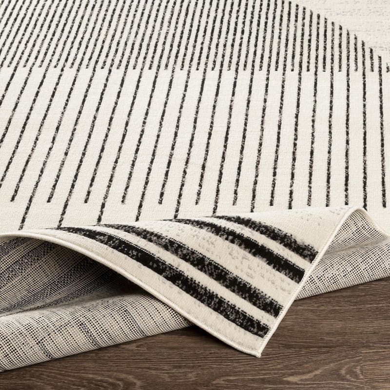 Livabliss Joel Mod Black/Ivory Ombre Geometric Striped Area Rug