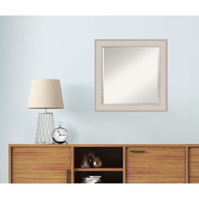 Cottage White Silver Beveled Wood Framed Wall Mirror - Cottage White Silver