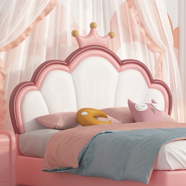 Luxury PU leather Bed Frame with crown Shaped Headboard - Bed Bath