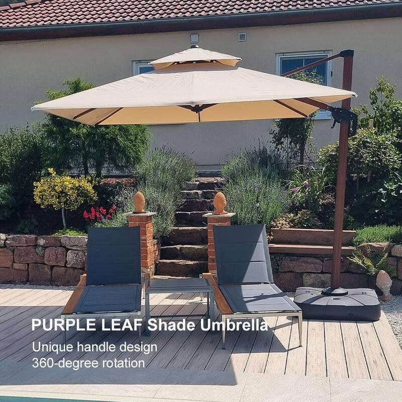 PURPLE LEAF Double Top 9 / 10 / 11 / 12 ft Square Patio Cantilever Umbrellas in Wood Color