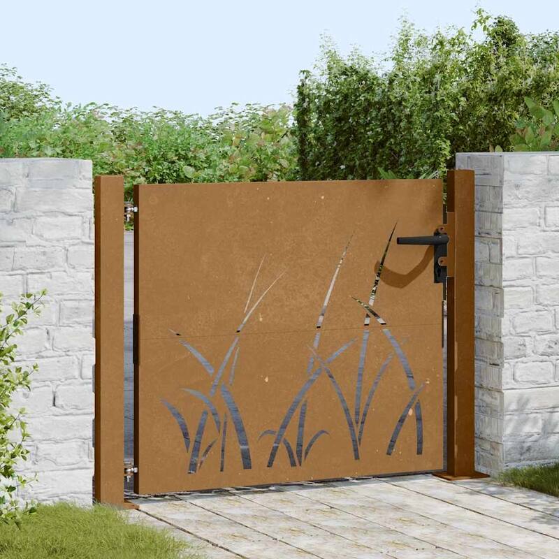 vidaXL Garden Gate 39.4x39.4" Corten Steel Grass Design - 43.3 x 41.3"