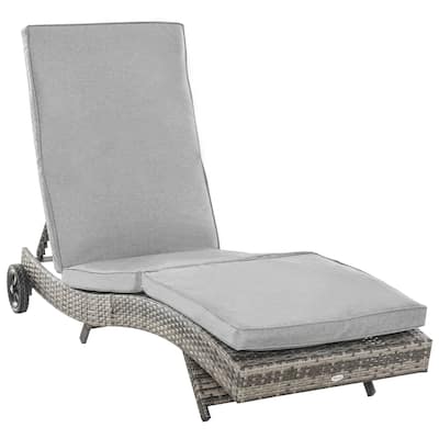 Outsunny Chaise Lounge Pool Chair, Outdoor Pe Rattan Cushioned Patio Sun Lounger W/ 5-Level Adjustable Backrest & Wheels