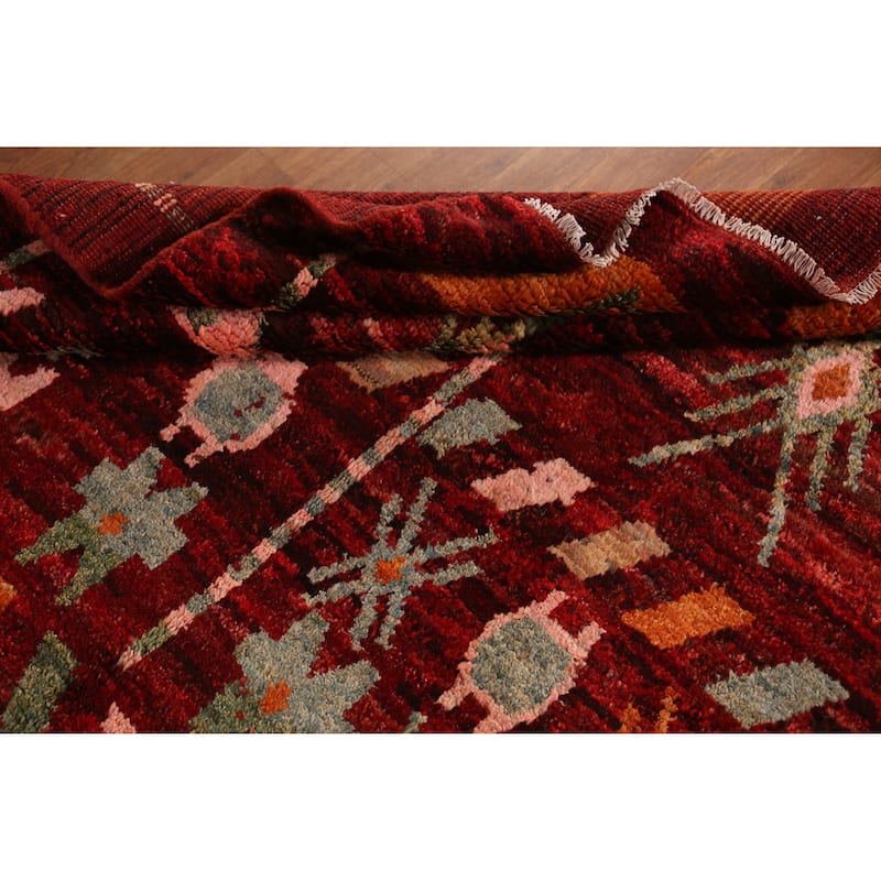 Red Geometric Moroccan Oriental Area Rug Hand-Knotted Wool Carpet - 5'8" x 7'8"