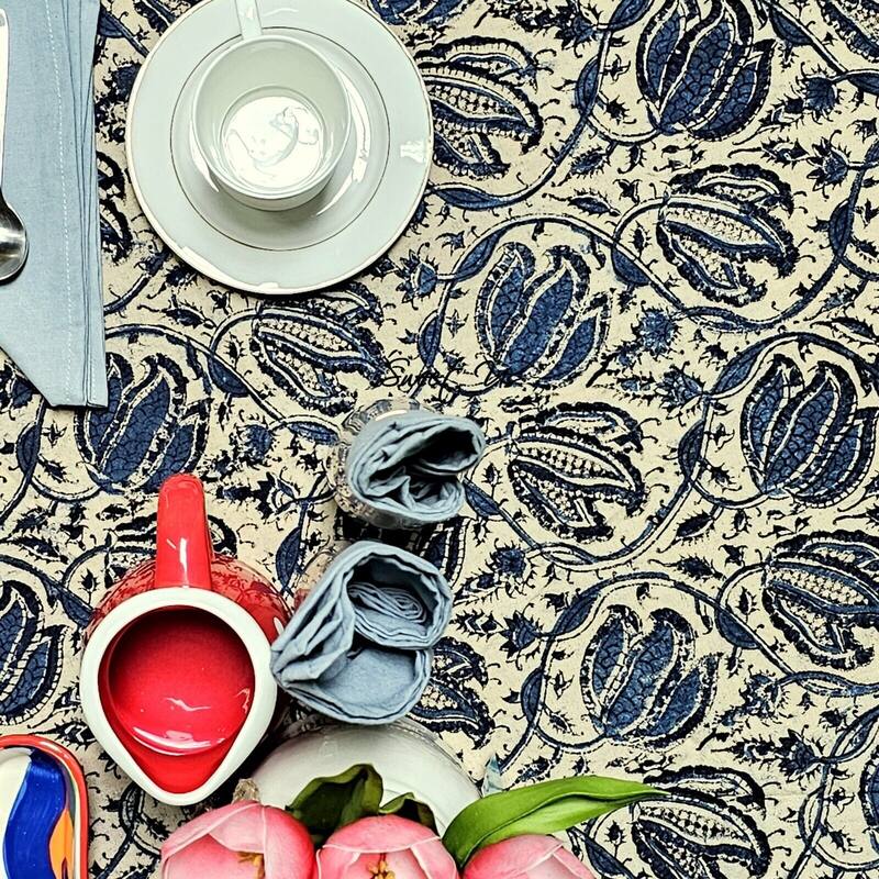 Vegetable Dye Tulip Floral Block Print Tablecloth Collection