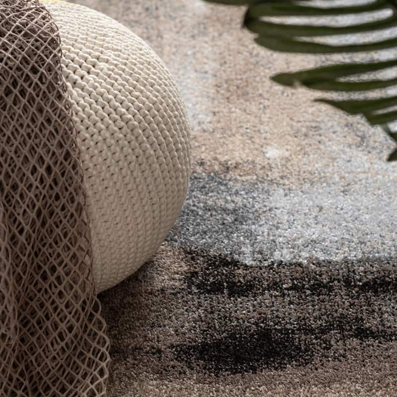 Modern Designer Rug with Earthy Colors in Cream Brown Black