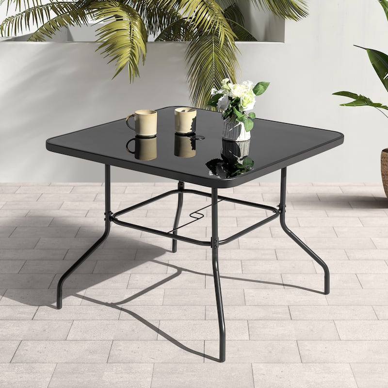 Outdoor Square Metal Dining Table with Tempered Glass Tabletop