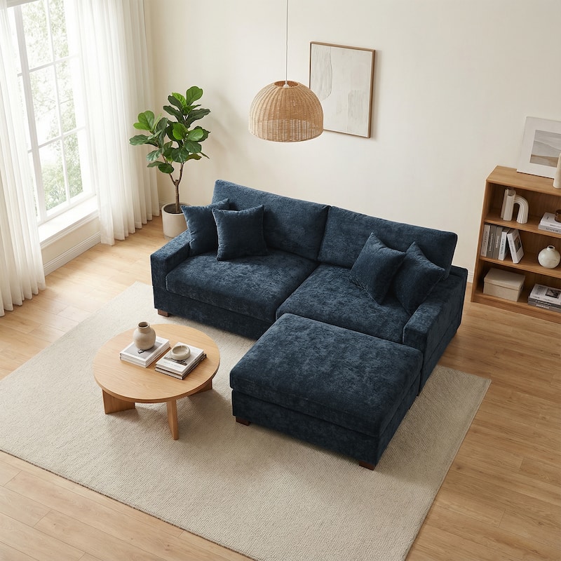 Oversized Chenille Modular Sectional Sofa Living Room Set with Ottoman