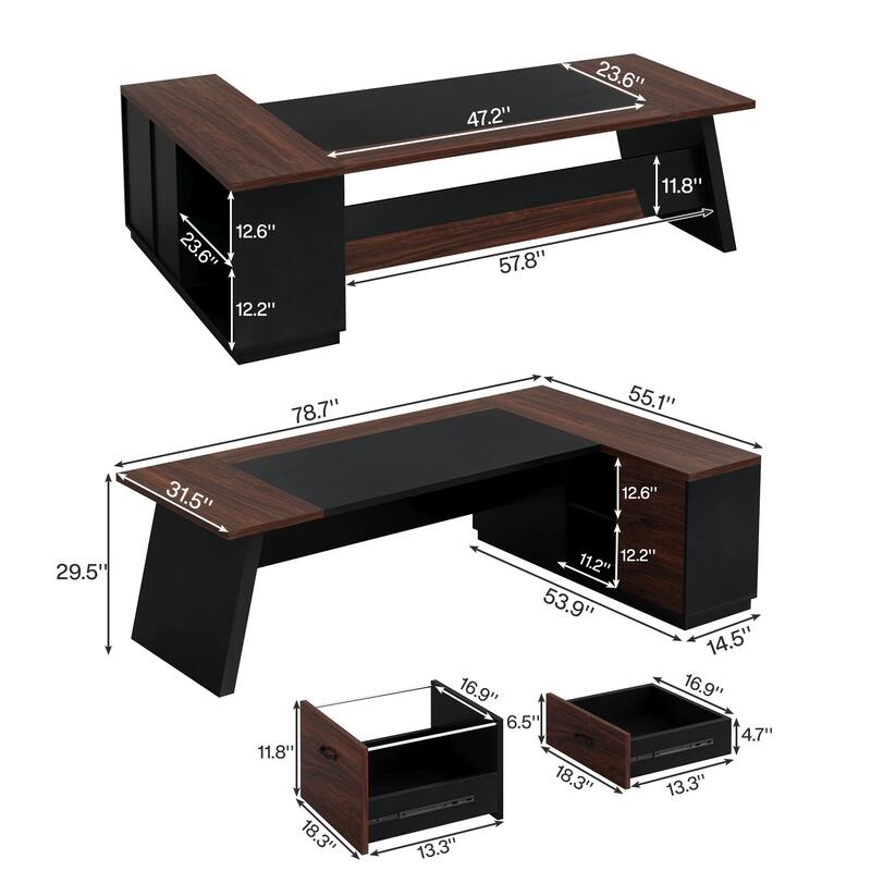 L-shaped Executive Computer Desk with Drawers for Office