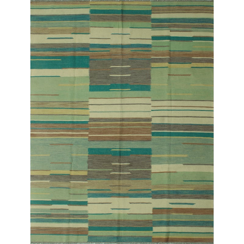 Hand-Woven Winchester Kilim Lanny Ivory/Lt. Green Rug - 8'4" x 11'3"