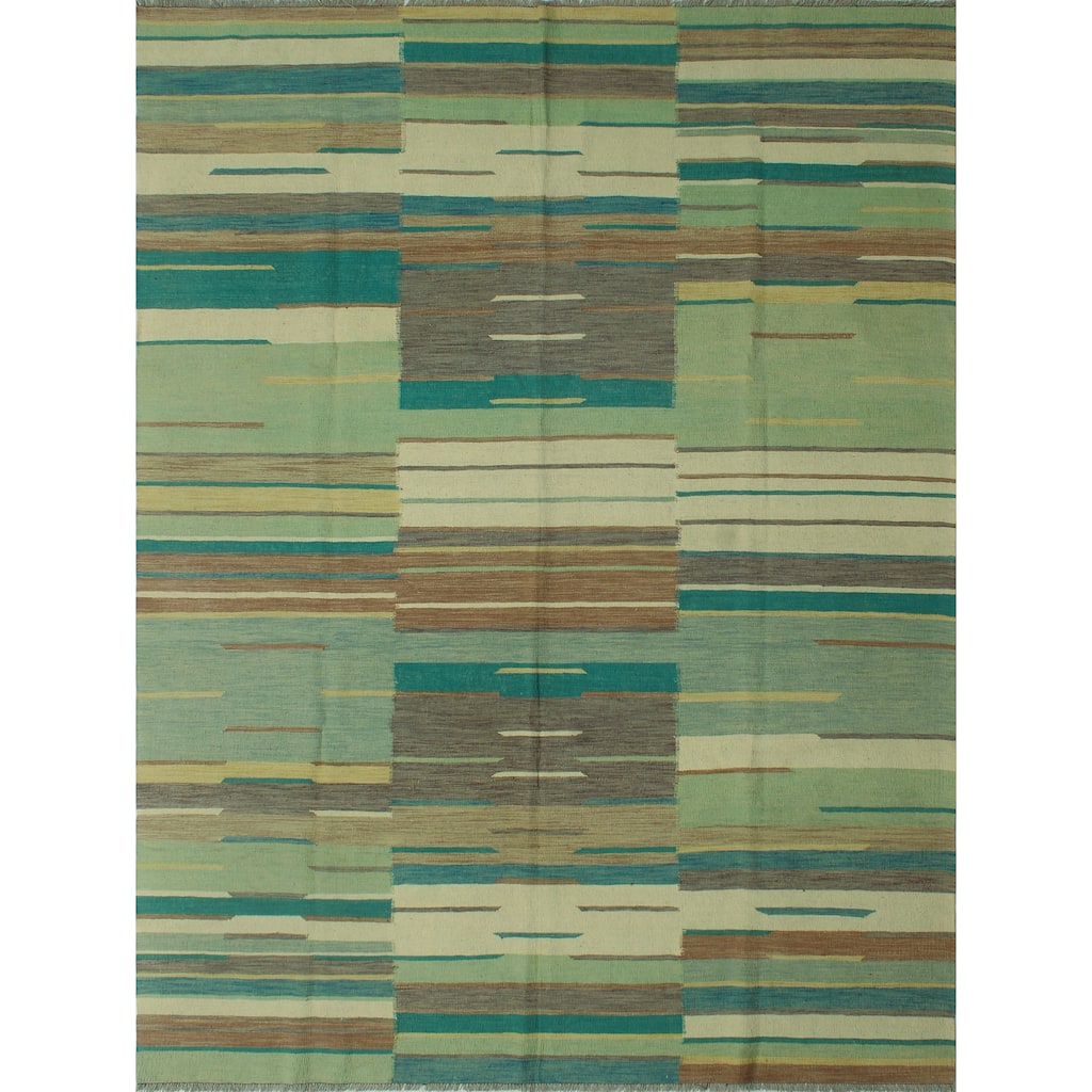Hand-Woven Winchester Kilim Lanny Ivory/Lt. Green Rug - 8'4" x 11'3"