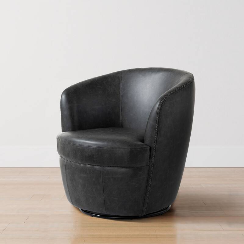 PU Leather Swivel Accent Chair Barrel Chair - Black