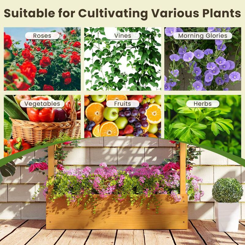 Costway 1/2 PCS 70” Wooden Raised Garden Bed with Lattice Trellis,