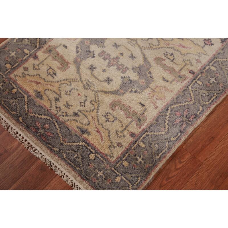 All-Over Beige Oushak Oriental Runner Rug Handmade Wool Carpet - 2'7" x 7'8"