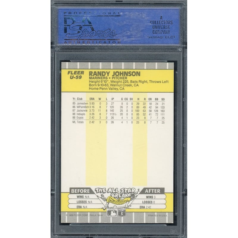 Randy Johnson 1989 Fleer Update Baseball Rookie Card RC #U59 Graded PSA 9 MINT - 8'6" x 11'6"