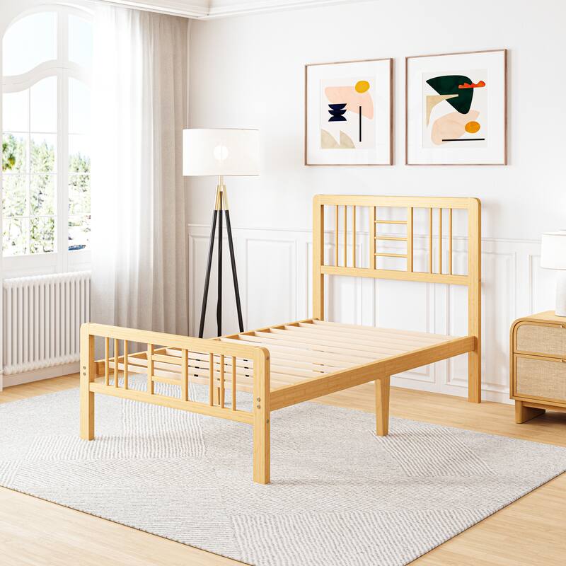 35 Inch Solid Bamboo Bed Frame with Headboard, Durable & Aesthetic Bedroom Upgrade