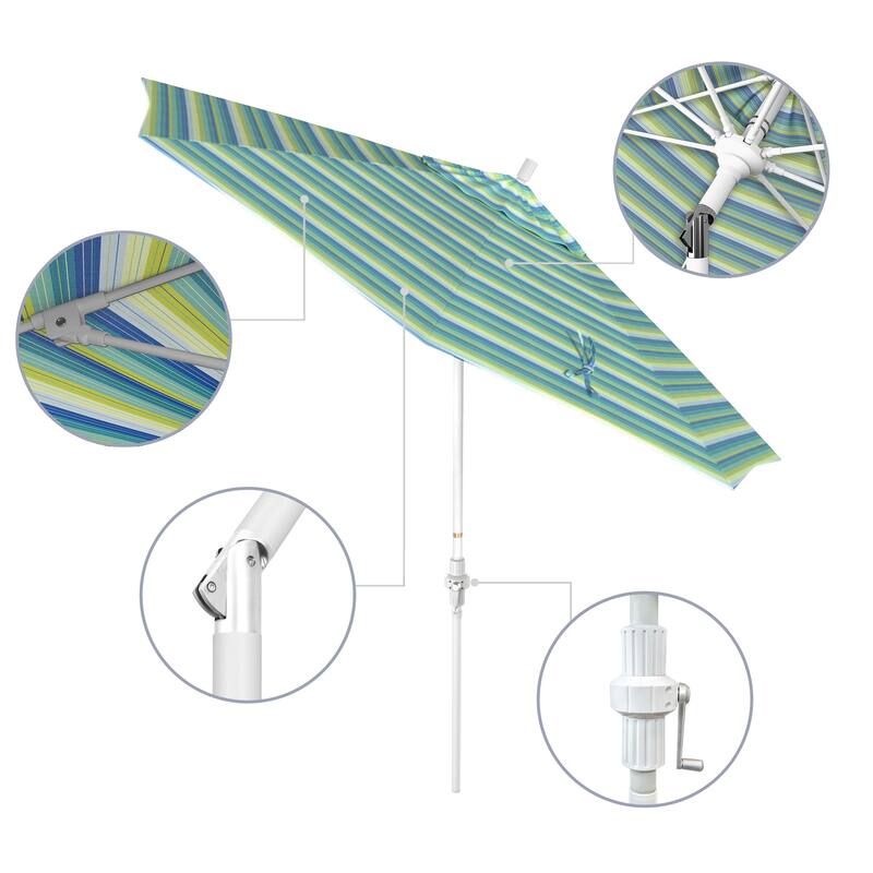 California Umbrella 9' Rd.Crank Lift, Collar Tilt, Aluminum Pole, Fiberglass Rib Patio Umbrella, White Finish, Sunbrella Fabric