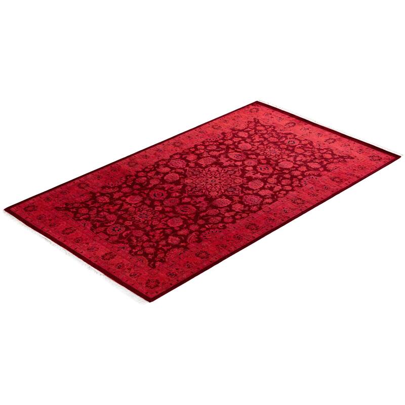 Overton Hand Knotted Wool Vintage Inspired Modern Contemporary Overdyed Red Area Rug - 3' 1" x 5' 4"
