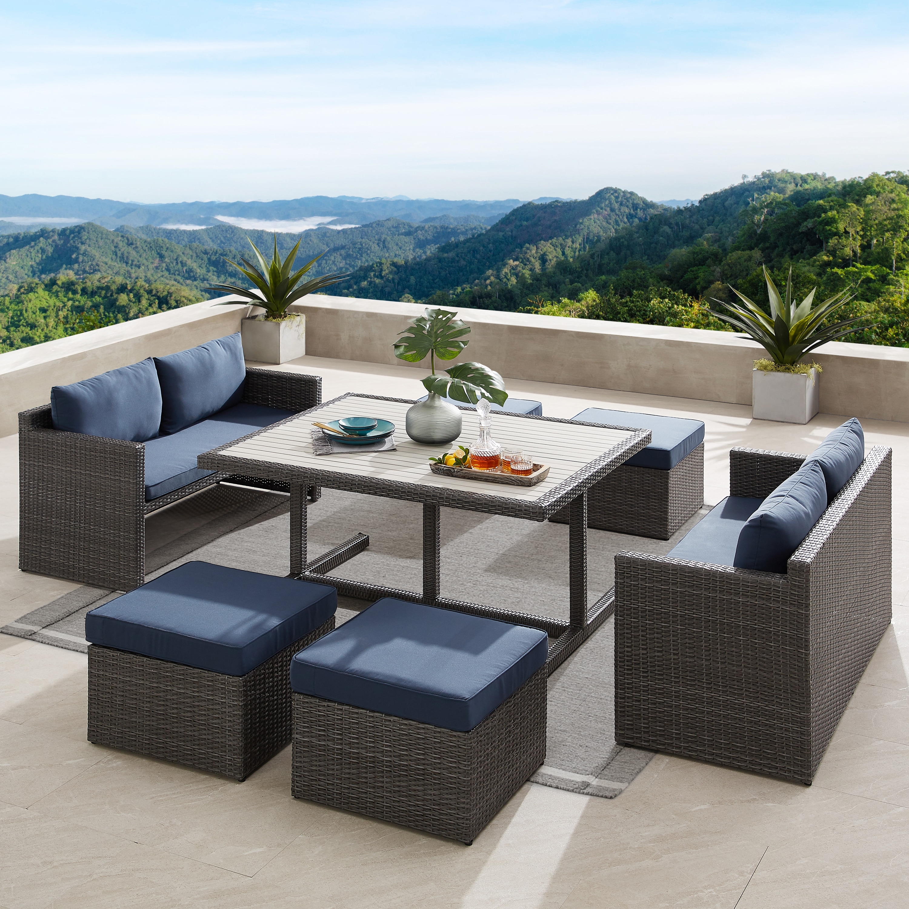 Corvus Martinka Aluminum 7 piece Wicker Outdoor Patio Dining