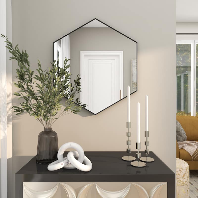 Wooden Hexagon Room Wall Mirror with Thin Minimalistic Frame - Black or Gold - CosmoLiving by Cosmopolitan