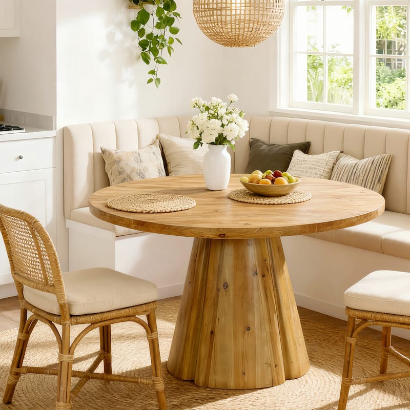 47.24" Round Solid Wood Dining Table For Kitchen, Dining Room