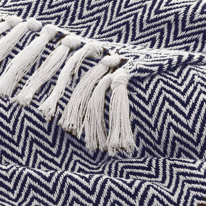 Herringbone Blanket Soft Woven Throw Blanket with Decorative Fringe for Bed, Sofa, Chair, Office, Outdoor - 50 x 60 in.