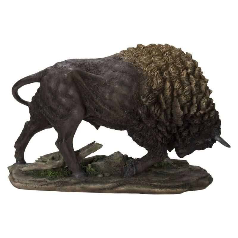 19.25" Standing Head Down Bison Outdoor Garden Statue