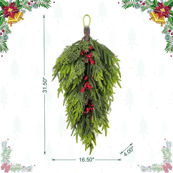 dimension image slide 2 of 3, Glitzhome Christmas Greenery PE Dripping Wreath & Teardrop Set